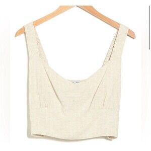 Sophie Rue Linen Polyester Blend Halter Crop Top In Oatmeal Sz XL New